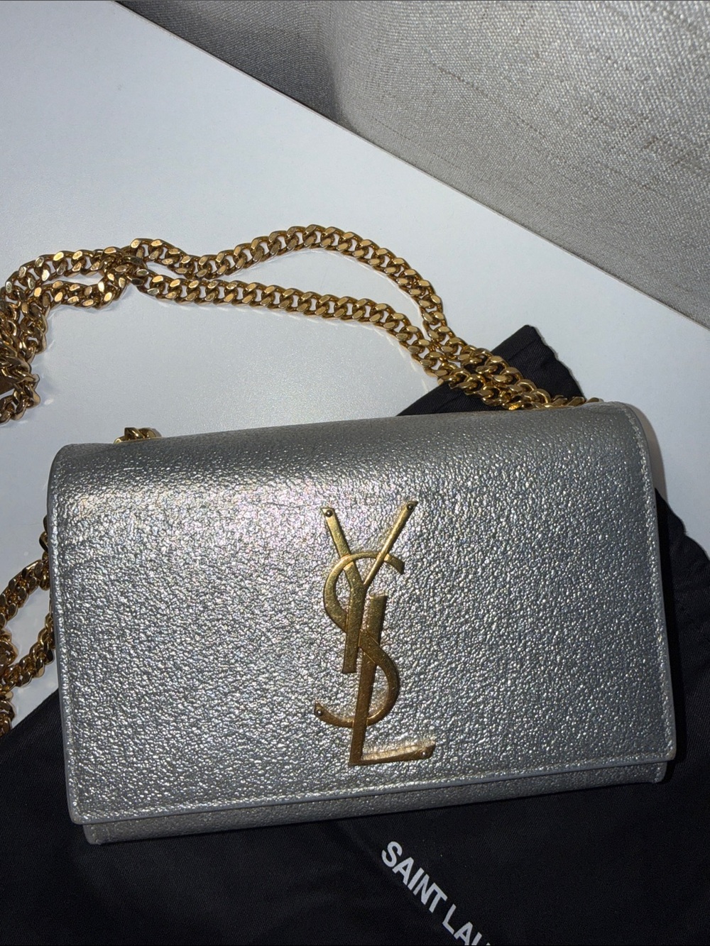 Saint Laurent Silver Metallic Minaudiere with Gold Hardware - Picture 3 of 11